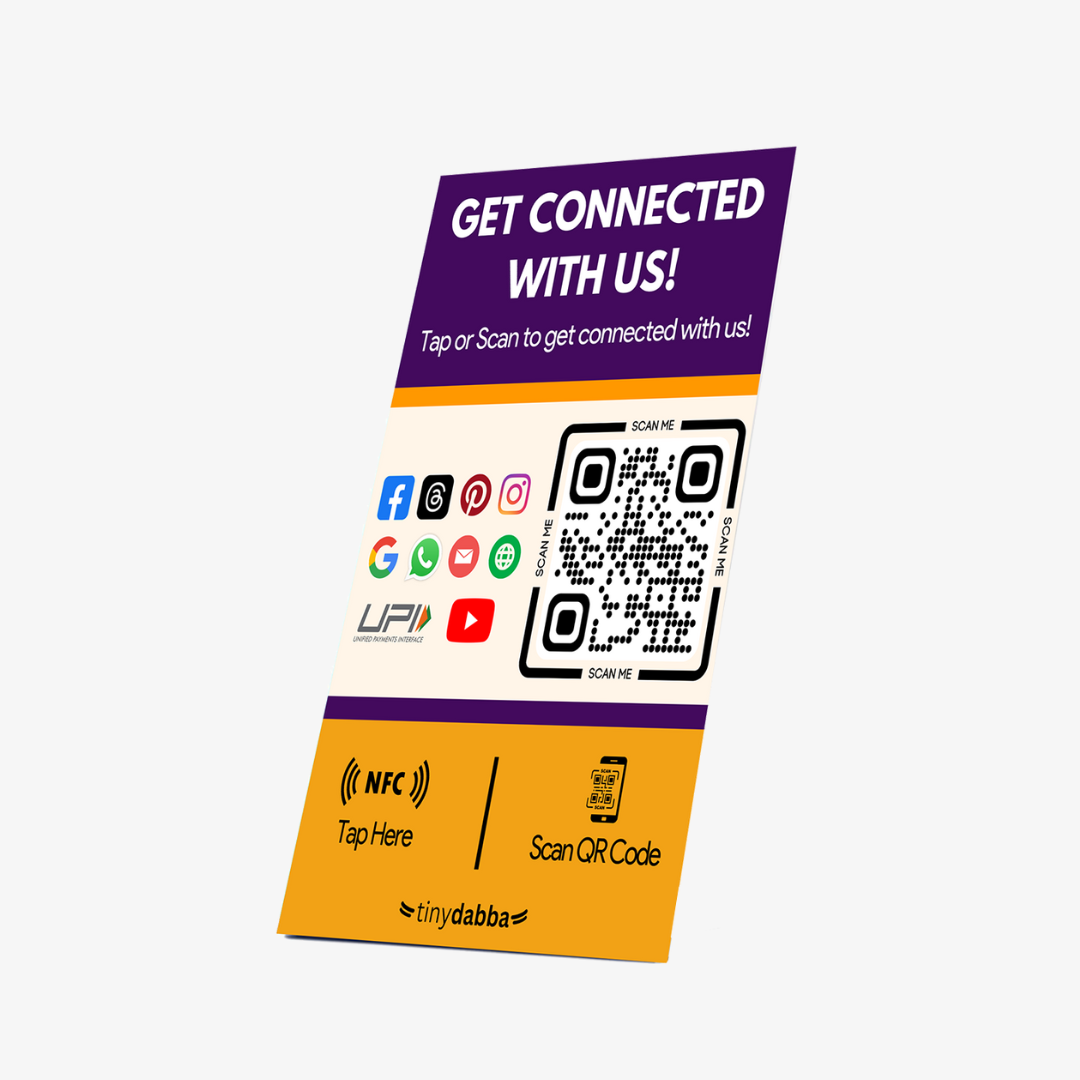 NFC Standee for Google Review, UPI payment, Facebook, Instagram, X, WhatsApp, CRM, YouTube, E-Mail & Website | Along with QR Code