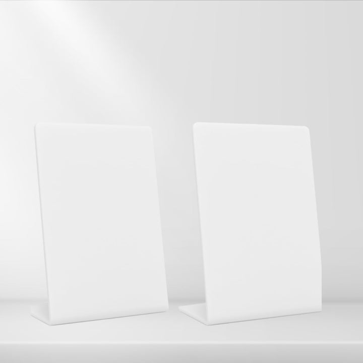tinydabba 4x6 inch white acrylic QR standee | L-shaped plastic display stand for reviews or any QR codes | solid desk stand for shop, salon, cafe, clinic counter (6)
