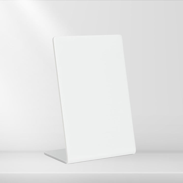 tinydabba 4x6 inch white acrylic QR standee | L-shaped plastic display stand for reviews or any QR codes | solid desk stand for shop, salon, cafe, clinic counter (6)
