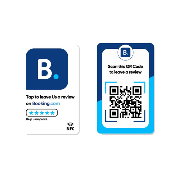 Booking Review NFC Card | Along with QR Code | booking.com Reviews with Tap or Scan | Pre-Configured PVC Card | Works with any NFC Enabled Smartphone