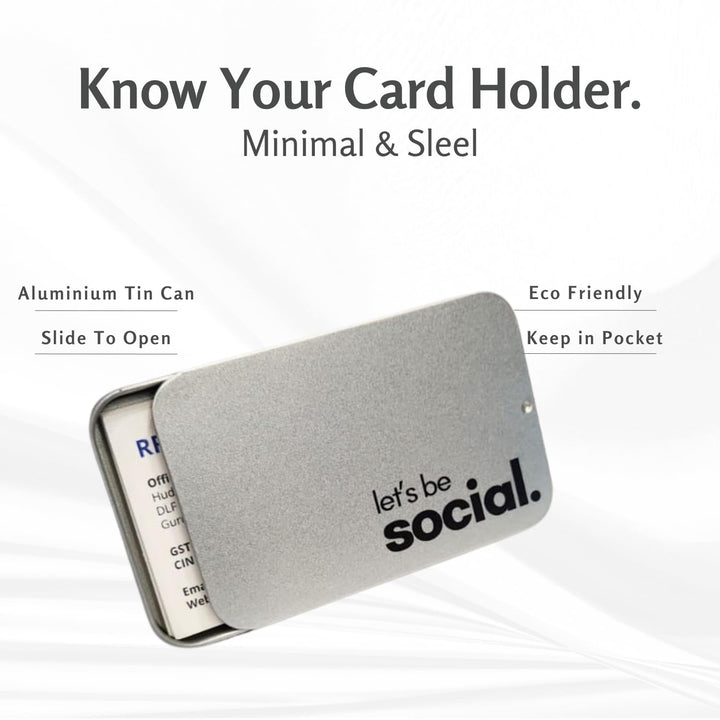 tinydabba Metal Visiting Card Holder | Slide Tin Card Case | Premium Minimal Design | Pocket-Sized | Holds Business Cards, Credit Cards, Cash & More | Sleek Silver Finish | Gift for Him