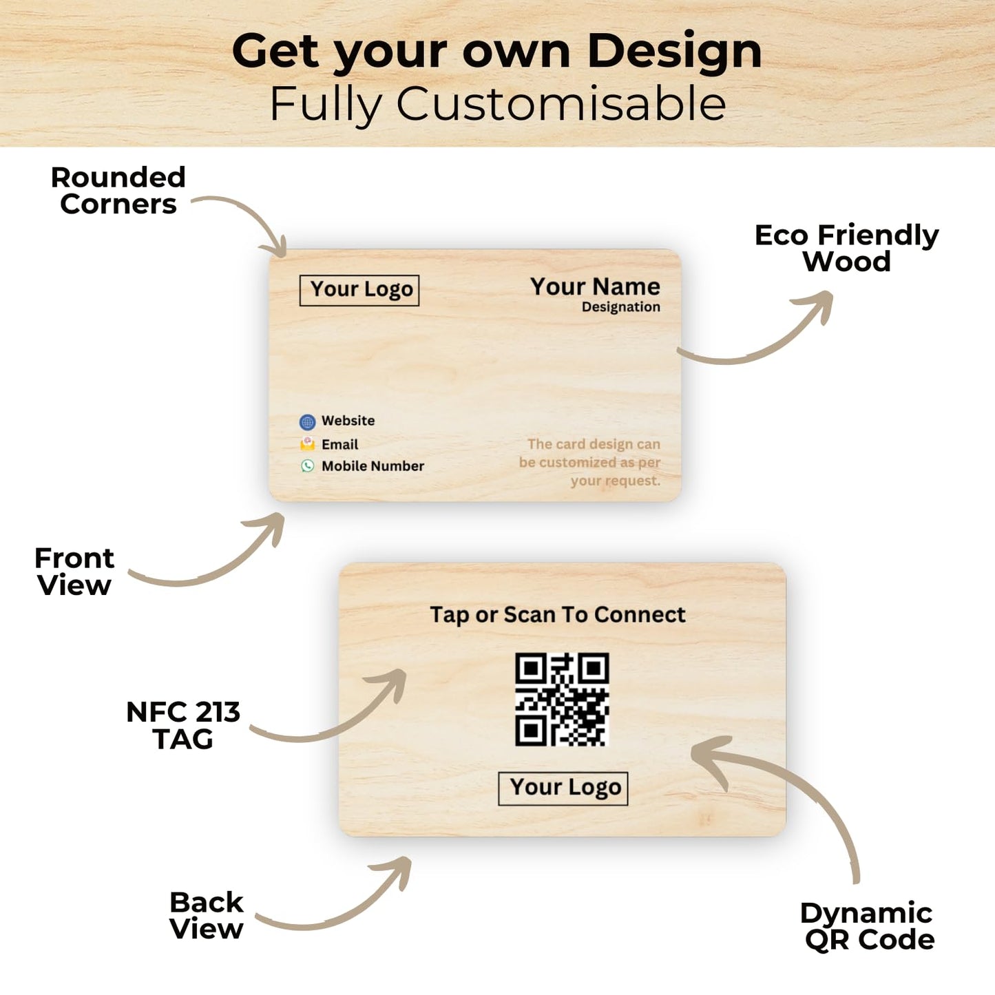 Custom Wooden NFC & QR-Enabled Digital Visiting Card