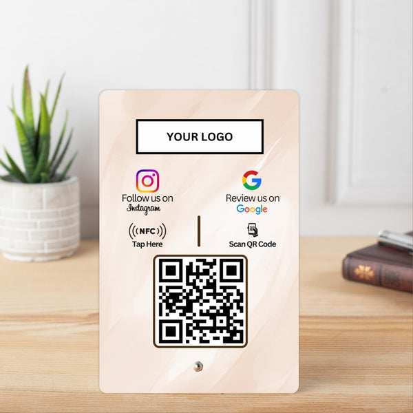 Custom Review + Instagram 2-in-1 combo NFC Standee with QR Code | Boost Business Reviews with Tap or Scan | Pre-Configured | UV Printed Acrylic | 4 Inches x 6 Inches | With Dashboard