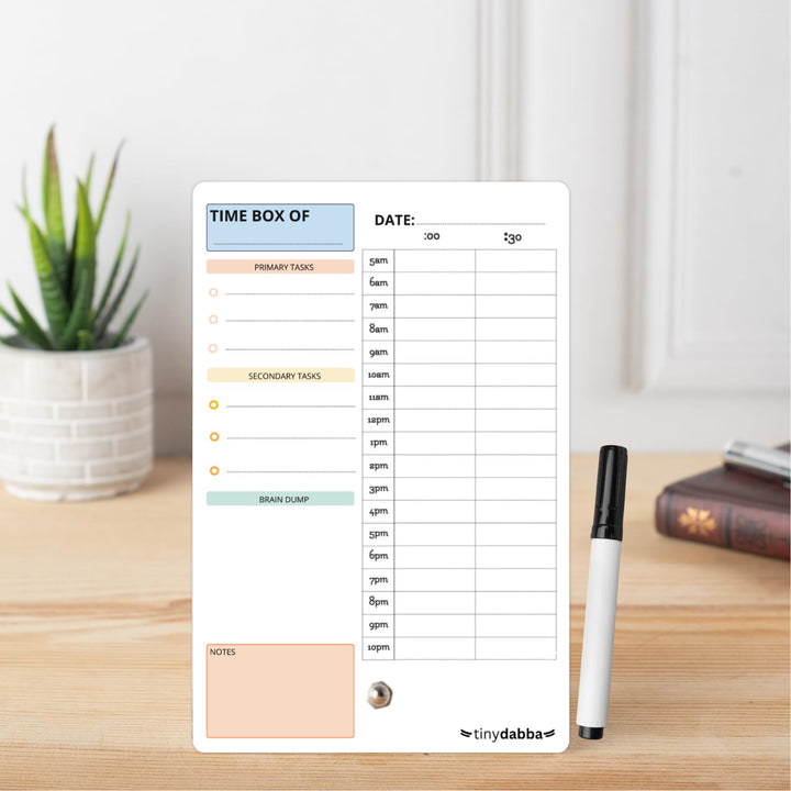 tinydabba Daily Planner Organizer, Timebox (4x6 inch) - Rub and Reuse Daily Planner Organizer with Free Marker | Manage Your Time, Boost Productivity, and Plan Smartly