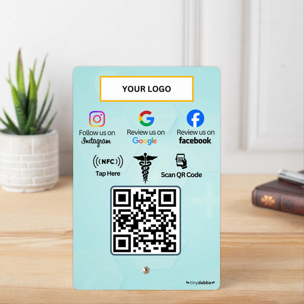 Custom Review NFC Standee with QR Code for Doctors and Hospitals | 3-in-1 | Boost Business Reviews with Tap or Scan | Pre-Configured | UV Printed Acrylic | 4 Inches x 6 Inches | With Dashboard