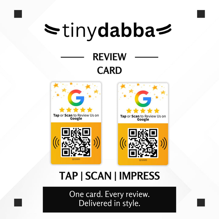 tinydabba Review NFC Card | Dual Side QR Code | Boost Business Reviews with Tap or Scan | Pre-Configured PVC Card | Works with any NFC-Enabled Smartphone | Without Stand