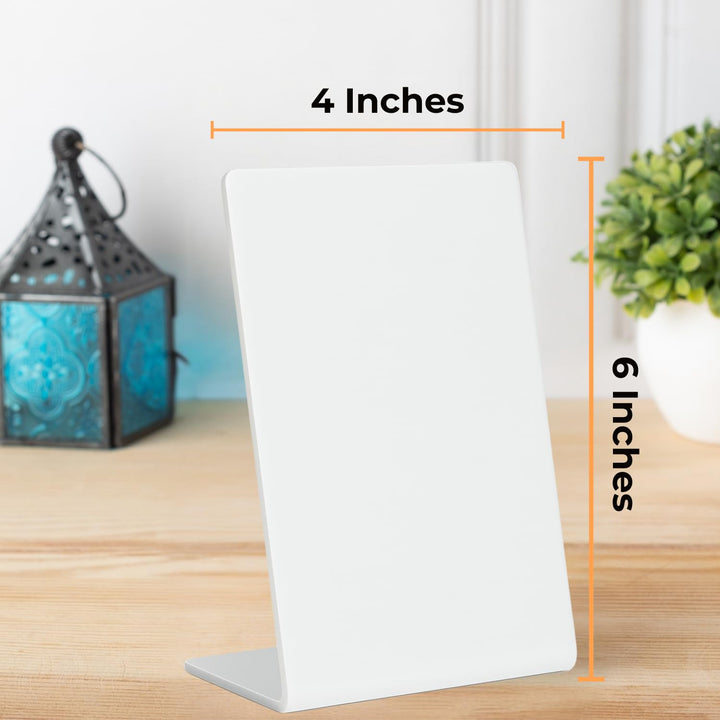 tinydabba 4x6 inch white acrylic QR standee | L-shaped plastic display stand for reviews or any QR codes | solid desk stand for shop, salon, cafe, clinic counter (6)