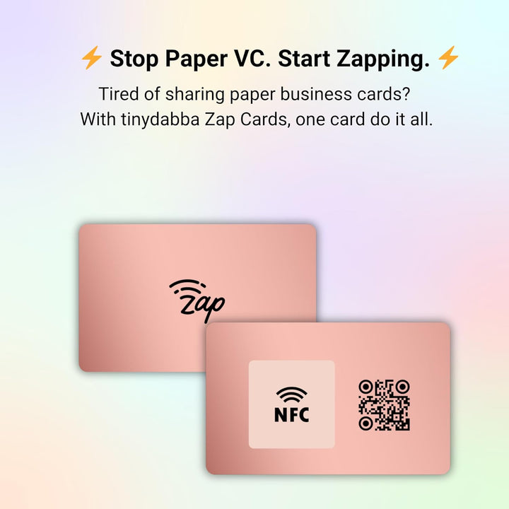 tinydabba Zap NFC Smart Digital Business Card – Tap to Share Contact & Social Media Instantly | No App Needed | QR + NFC Card | Reusable Contactless Networking Card | Metal | Rose Gold