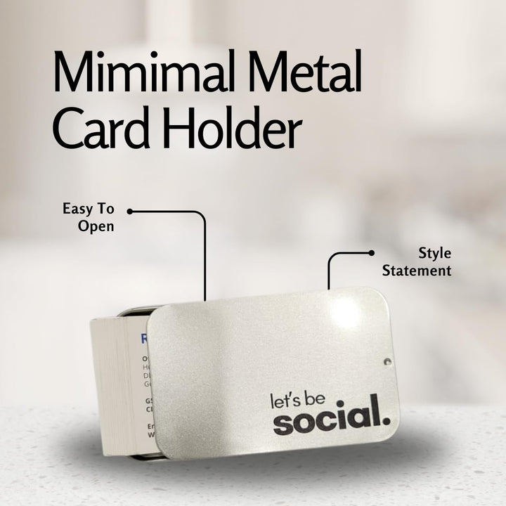 tinydabba Metal Visiting Card Holder | Slide Tin Card Case | Premium Minimal Design | Pocket-Sized | Holds Business Cards, Credit Cards, Cash & More | Sleek Silver Finish | Gift for Him