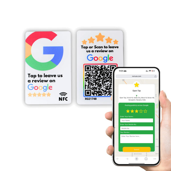 tinydabba Gooogle Review Card | reviuze Management system | With QR Code and NFC Chip | Tap or Scan | Instant Self Setup | 86x54 mm | White