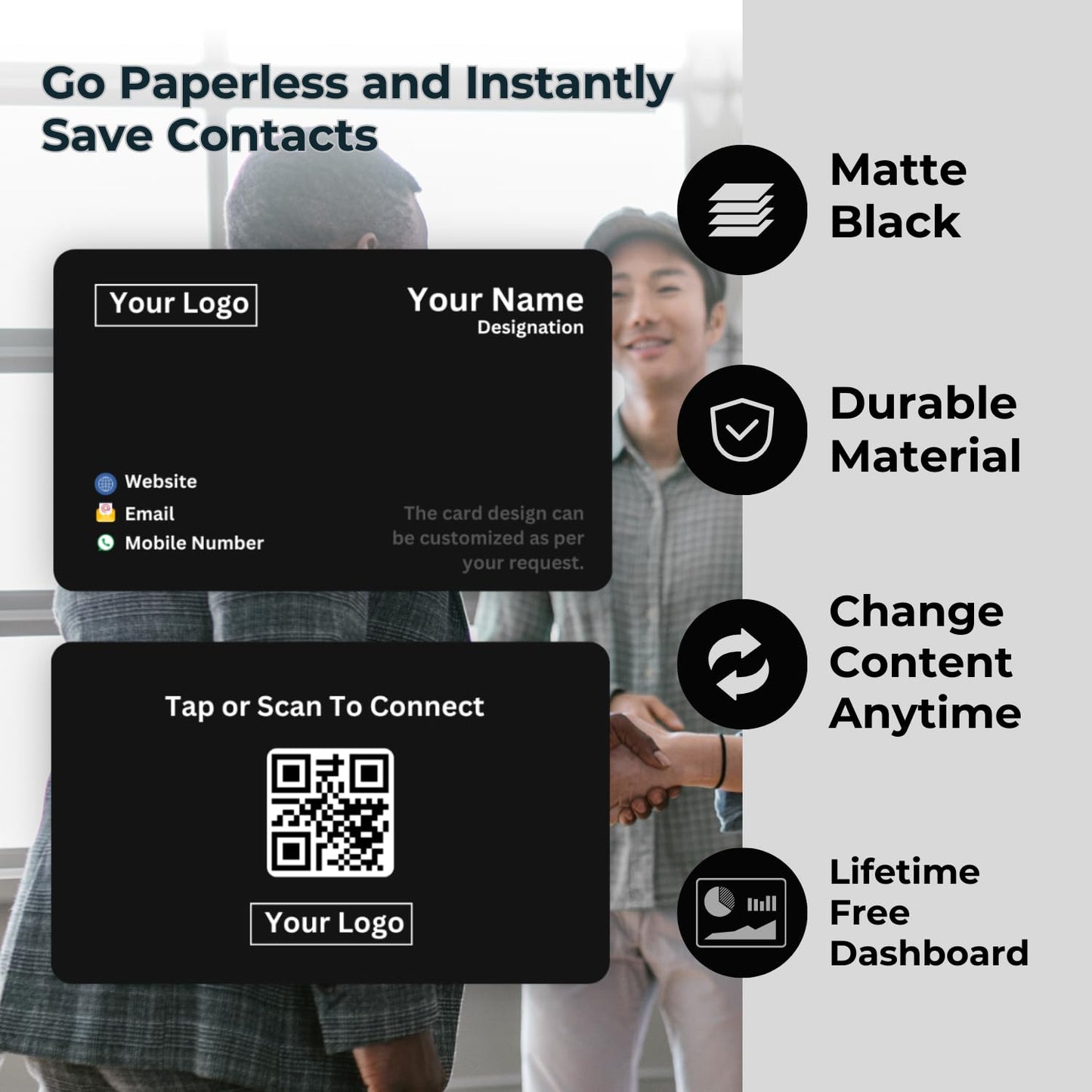 Custom Matte Black NFC & QR-Enabled Digital Visiting Card