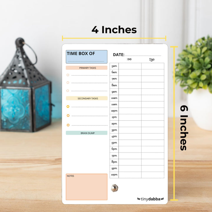 tinydabba Daily Planner Organizer, Timebox (4x6 inch) - Rub and Reuse Daily Planner Organizer with Free Marker | Manage Your Time, Boost Productivity, and Plan Smartly