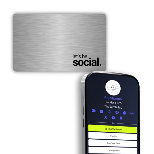 tinydabba Zap NFC Smart Digital Business Card – Tap to Share Contact & Social Media Instantly | No App Needed | QR + NFC Card | Reusable Contactless Networking Card | Metal | LBS | SS - Silver
