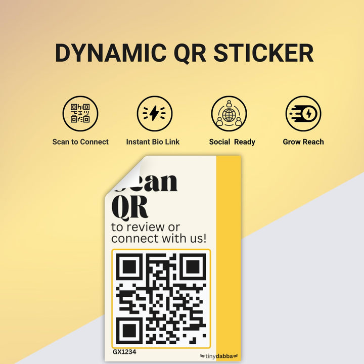 tinydabba Dynamic QR Code Stickers – Set of 5 Customizable 2x3 Inches Stickers with Dashboard – Scan to Connect, Review, Bio Links for Shops, Packaging, Restaurants, Offices
