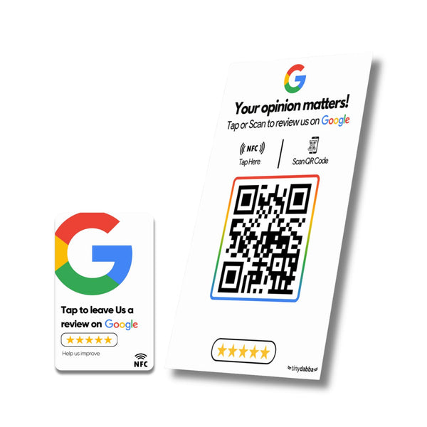 tinydabba Review NFC Card and Standee Combo | Along with QR Code | Boost Business Reviews with Tap or Scan | Pre-Configured PVC Card | Works with any NFC-Enabled Smartphone | Standee 4x6 Inch