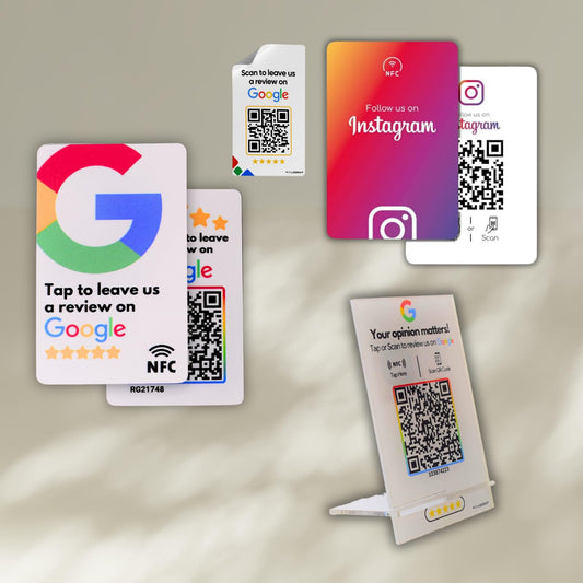 Combo KIT 13 Items, 1 Google Review Card, 1 Instagram Follower Card, 1 NFC Review Standee, Best Gift , With Free 10 Nos Review Stickers (2x3 Inch)