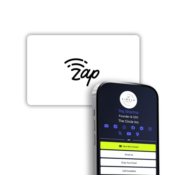 tinydabba Zap NFC Smart Digital Business Card – Tap to Share Contact & Social Media Instantly | No App Needed | QR + NFC Card | Reusable Contactless Networking Card | PVC | White