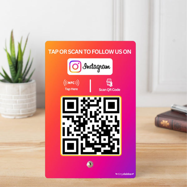 Instagram Review NFC Standee with QR Code | Boost Business Reviews with Tap or Scan | Pre-Configured | UV Printed Acrylic | 4 Inches x 6 Inches