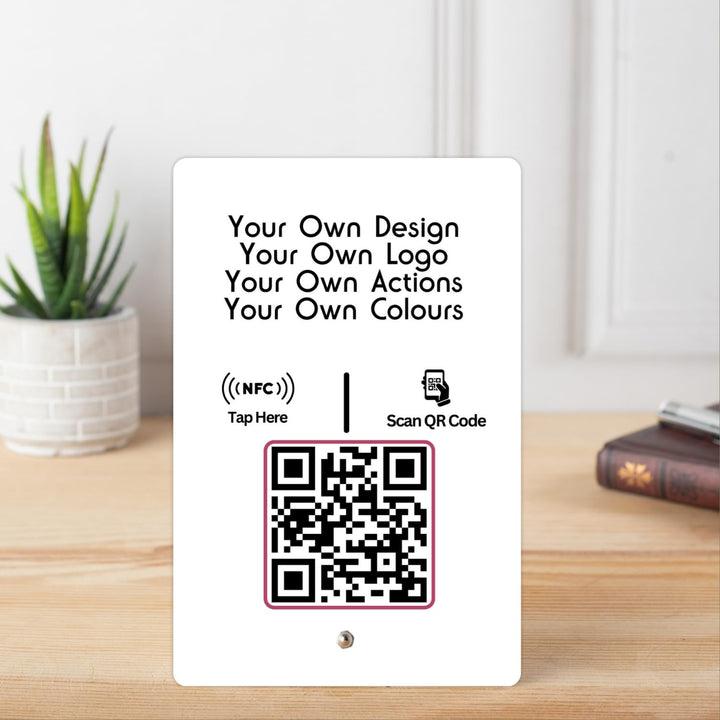 Set Your Own Design | Fully Custom Review NFC Standee with QR Code | UV Printed | 4 Inches x 6 Inches | With Dashboard | Own Action | Wood Or Acrylic