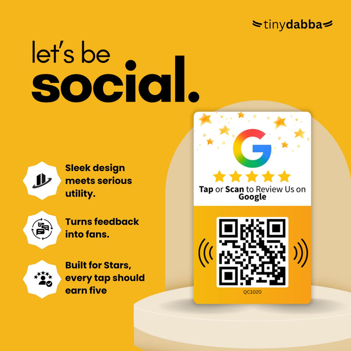tinydabba Review NFC Card | Dual Side QR Code | Boost Business Reviews with Tap or Scan | Pre-Configured PVC Card | Works with any NFC-Enabled Smartphone | Without Stand