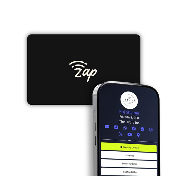 tinydabba Zap NFC Smart Digital Business Card – Tap to Share Contact & Social Media Instantly | No App Needed | QR + NFC Card | Reusable Contactless Networking Card | PVC | Jet Black