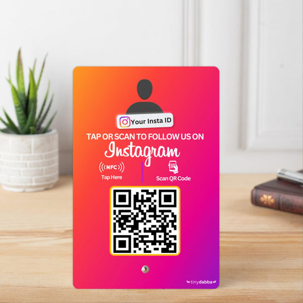 Custom Instagram Review NFC Standee with QR Code | Boost Business Reviews with Tap or Scan | Pre-Configured | UV Printed Acrylic | 4 Inches x 6 Inches