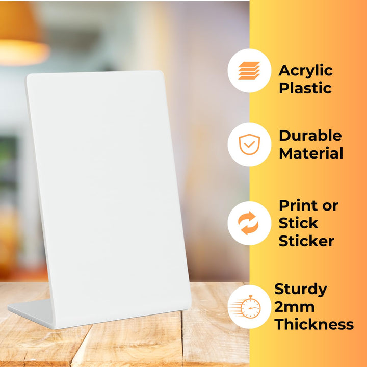 tinydabba 4x6 inch white acrylic QR standee | L-shaped plastic display stand for reviews or any QR codes | solid desk stand for shop, salon, cafe, clinic counter (6)