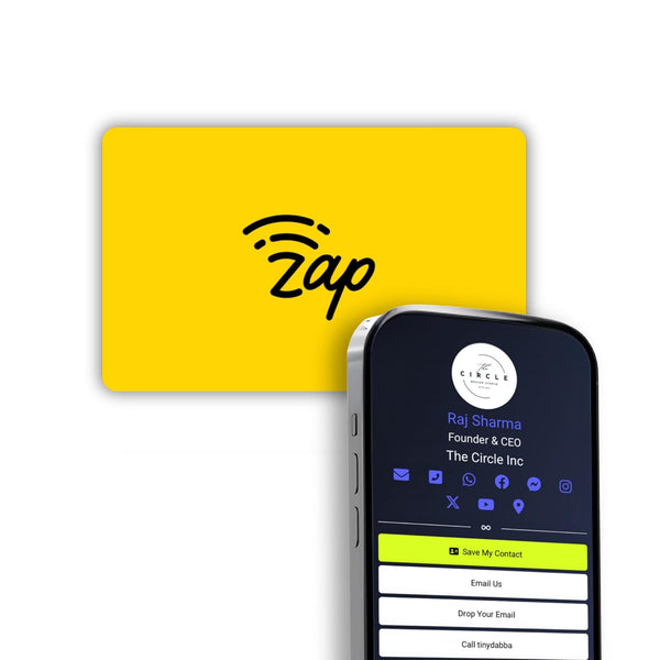 tinydabba Zap NFC Smart Digital Business Card – Tap to Share Contact & Social Media Instantly | No App Needed | QR + NFC Card | Reusable Contactless Networking Card | PVC | Mustard Yellow
