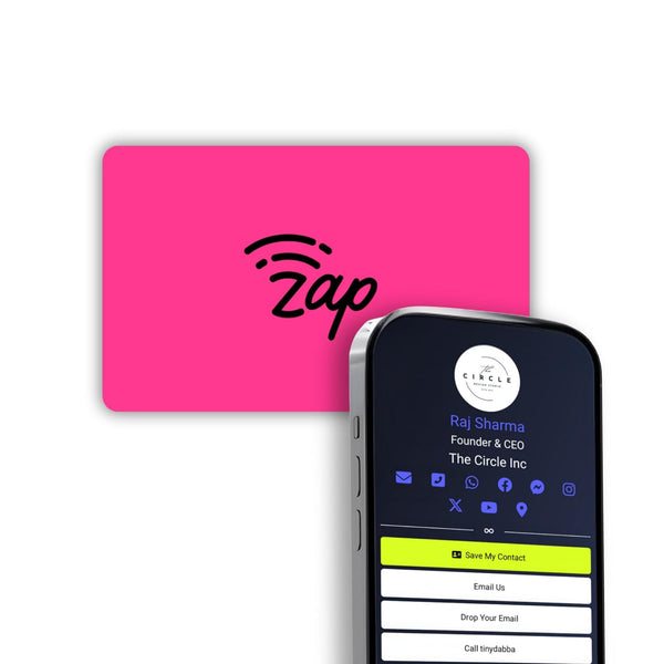 tinydabba Zap NFC Smart Digital Business Card – Tap to Share Contact & Social Media Instantly | No App Needed | QR + NFC Card | Reusable Contactless Networking Card | PVC | Neon Pink