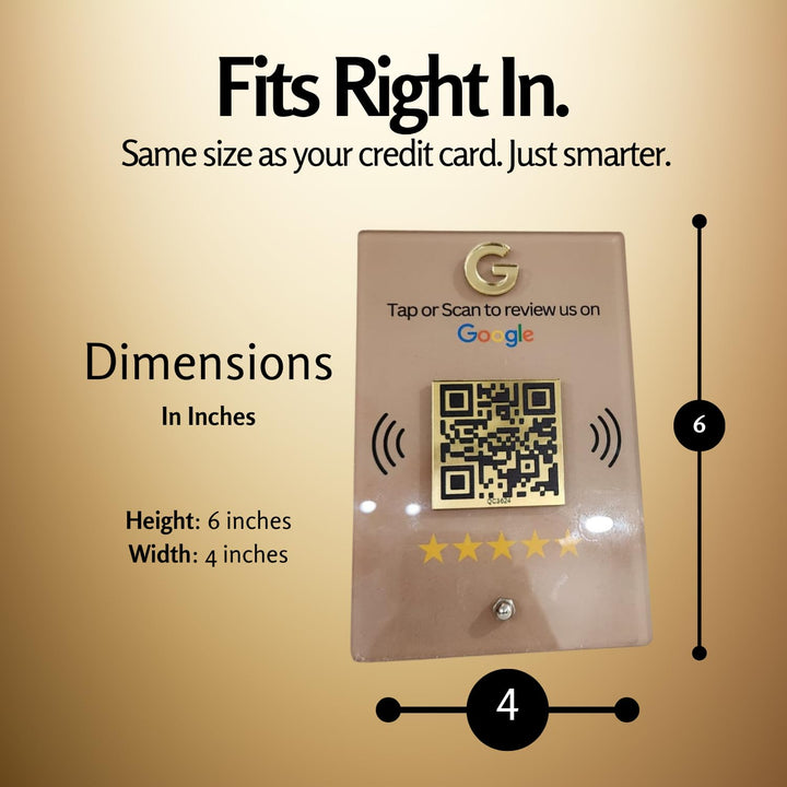 tinydabba NFC & QR Tap or Scan Standee for Business | Shops, Clinics, Salons, Restaurants | Golden QR With Integrated NFC - Acrylic Standee
