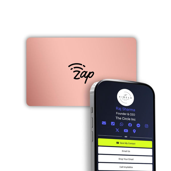 tinydabba Zap NFC Smart Digital Business Card – Tap to Share Contact & Social Media Instantly | No App Needed | QR + NFC Card | Reusable Contactless Networking Card | Metal | Rose Gold