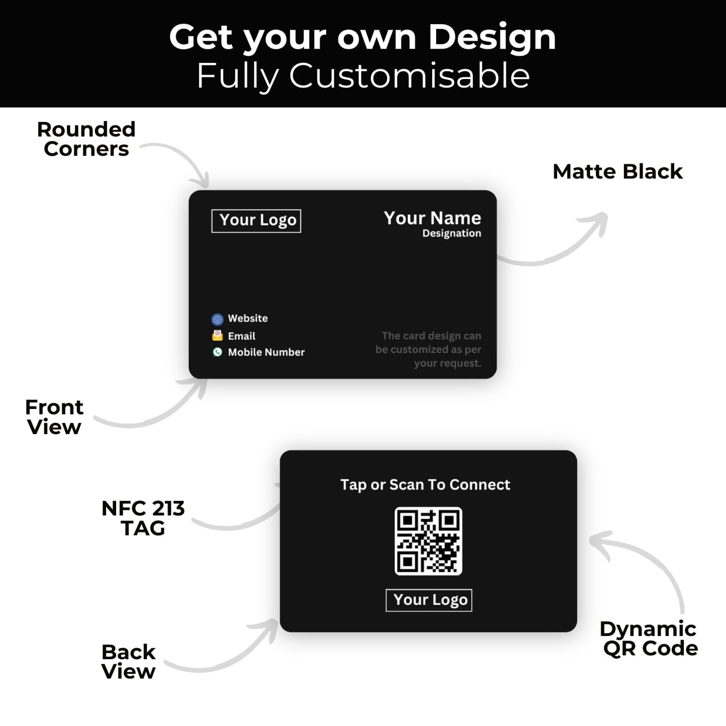 Custom Matte Black NFC & QR-Enabled Digital Visiting Card