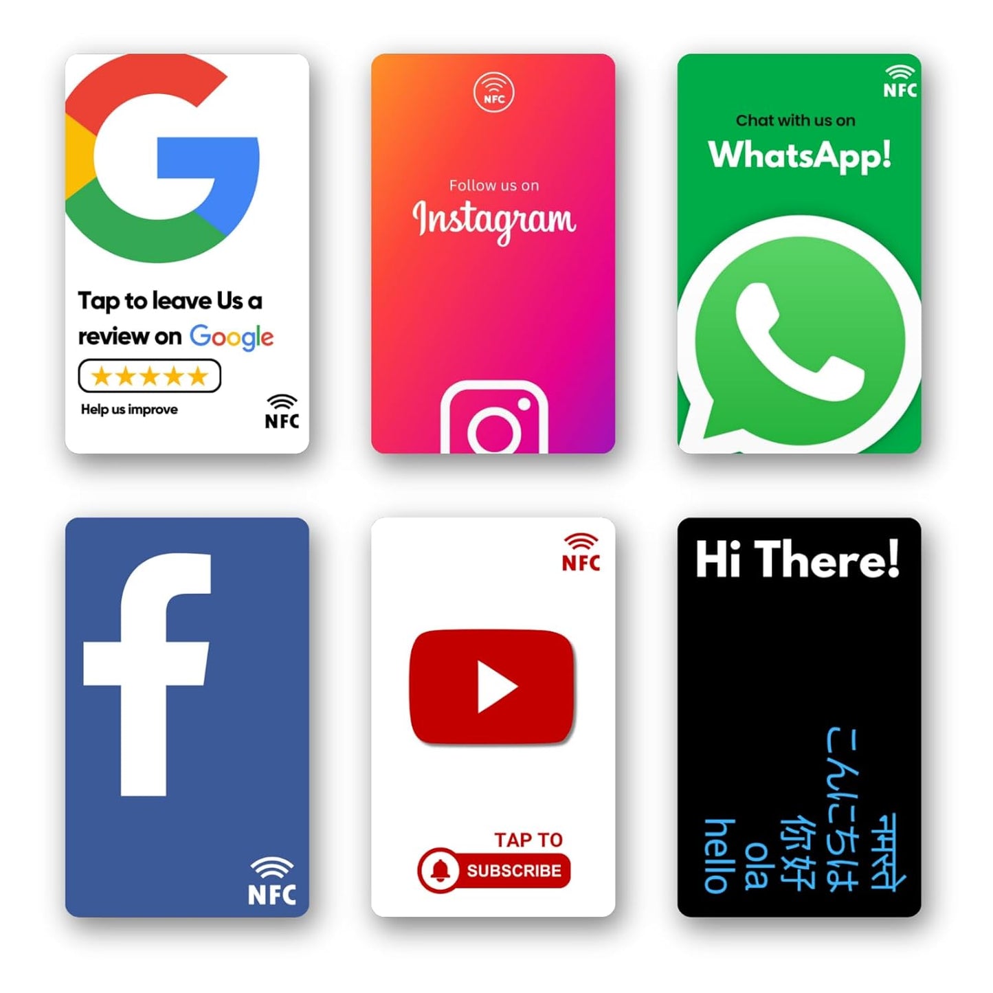 Pack of 6 cards, Google, Facebook, Whatsapp, Instagram, Youtube and Digital Business Card