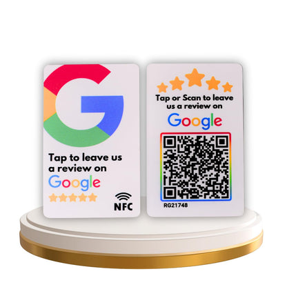 Google Review Card With NFC & QR Code, White