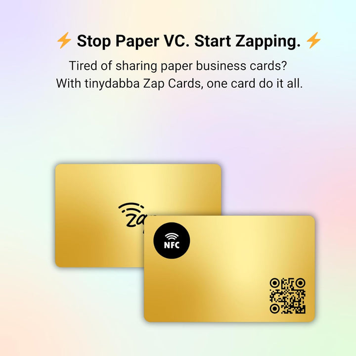 tinydabba Zap NFC Smart Digital Business Card – Tap to Share Contact & Social Media Instantly | No App Needed | QR + NFC Card | Reusable Contactless Networking Card | Metal | Gold - Golden