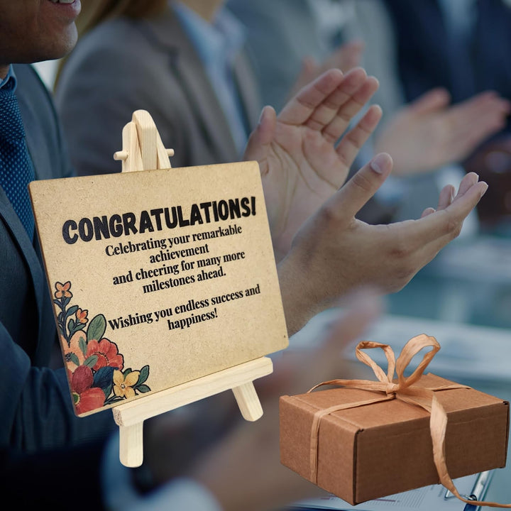 tinydabba Wooden Congrats Plaque with Easel – Congrats Gift (4×5 Inches) – Success Milestone Tabletop Decor for Graduations, Promotions, and Awards, Achievements