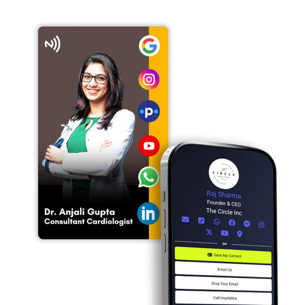 tinydabba Custom Photo Zap NFC Smart Digital Business Card for Doctors – Tap to Share Contact & Social Media Instantly | No App Needed | QR + NFC Card | Reusable Contactless Networking Card | PVC