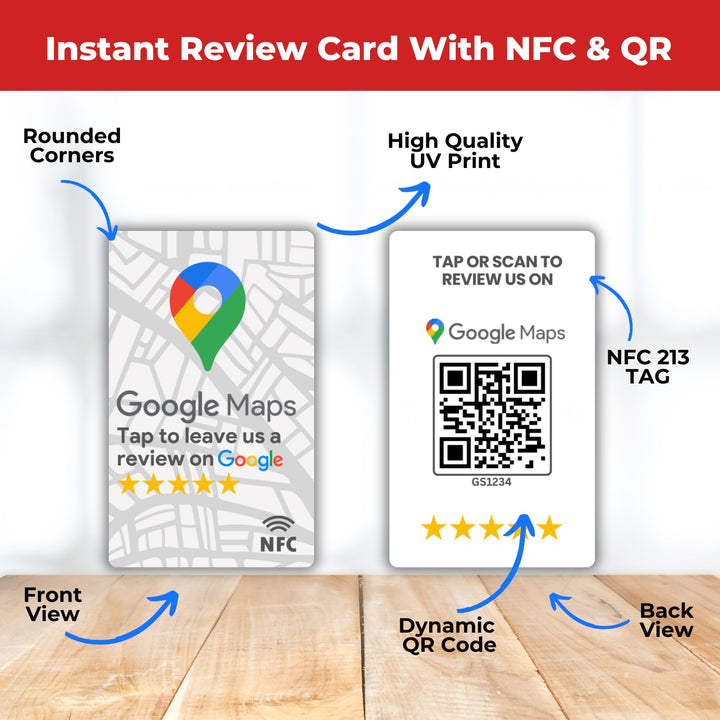 tinydabba Review NFC Card Maps Edition With Stand | Along with QR Code | Boost Business Reviews with Tap or Scan | Pre-Configured PVC Card | Works with any NFC-Enabled Smartphone | With Dashboard