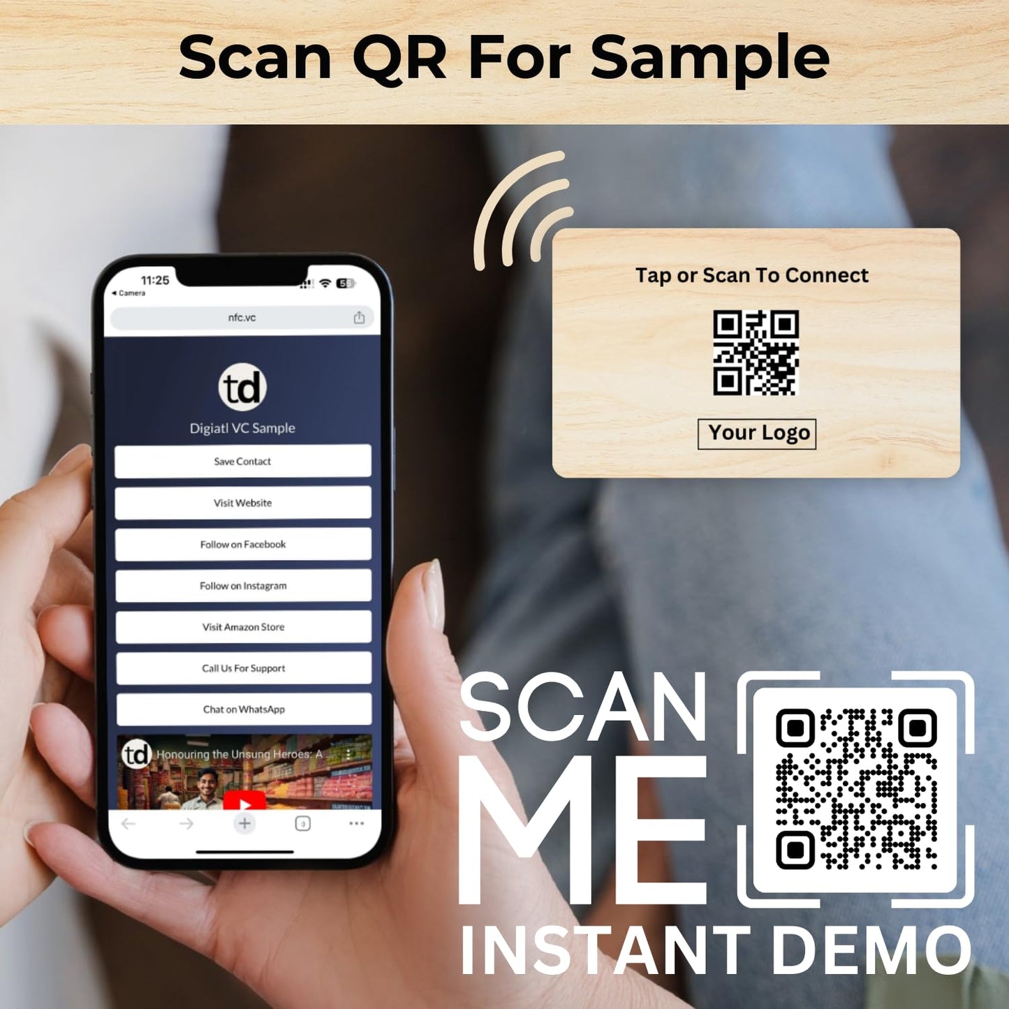 Custom Wooden NFC & QR-Enabled Digital Visiting Card