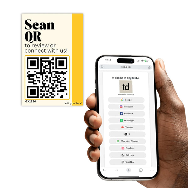 tinydabba Dynamic QR Code Stickers – Set of 5 Customizable 2x3 Inches Stickers with Dashboard – Scan to Connect, Review, Bio Links for Shops, Packaging, Restaurants, Offices