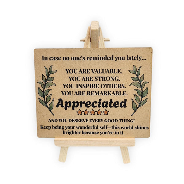 tinydabba Wooden Inspirational Desk Plaque with Easel – Appreciation Gift YOU ARE VALUABLE (4×5 Inches) – Motivational Tabletop Decor for Anyone Feeling Loved and Encouraged | Appreciated