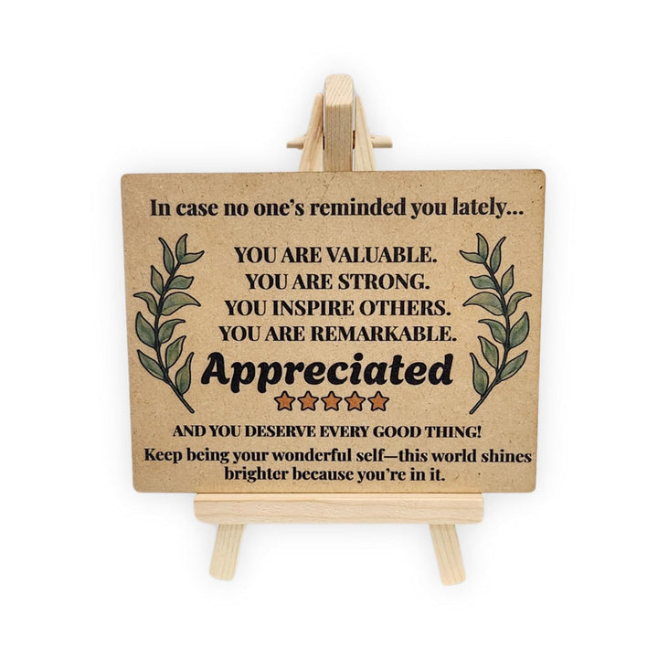 tinydabba Wooden Inspirational Desk Plaque with Easel – Appreciation Gift YOU ARE VALUABLE (4×5 Inches) – Motivational Tabletop Decor for Anyone Feeling Loved and Encouraged | Appreciated