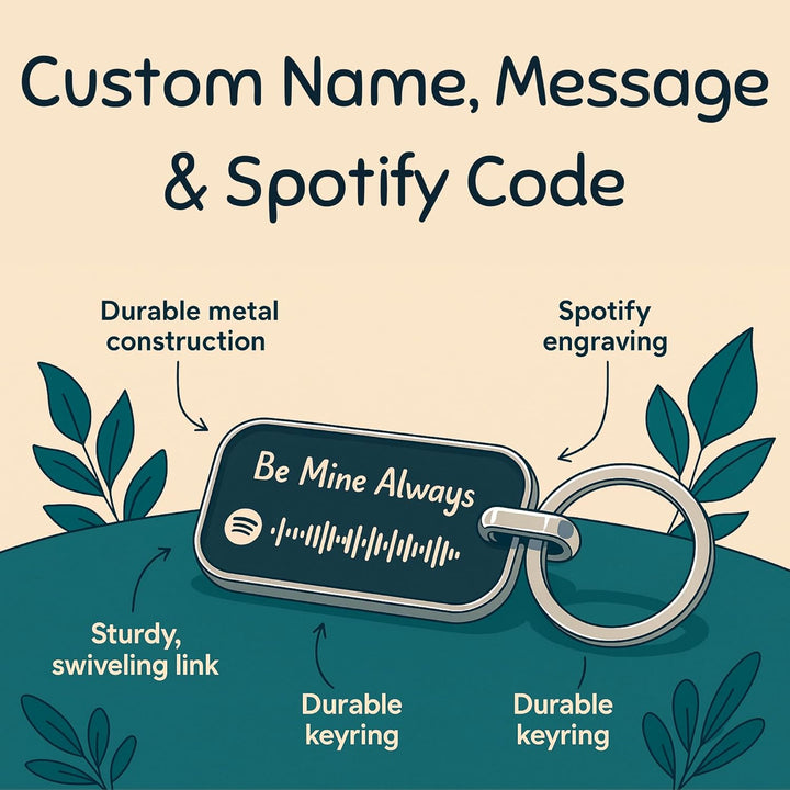 tinydabba Custom Spotify Code Metal Keychain – Personalized Engraved Message & Name – Unique Gift for Him or Her – Scan to Play Song or Playlist – Anniversary, Birthday, Valentine’s Gift