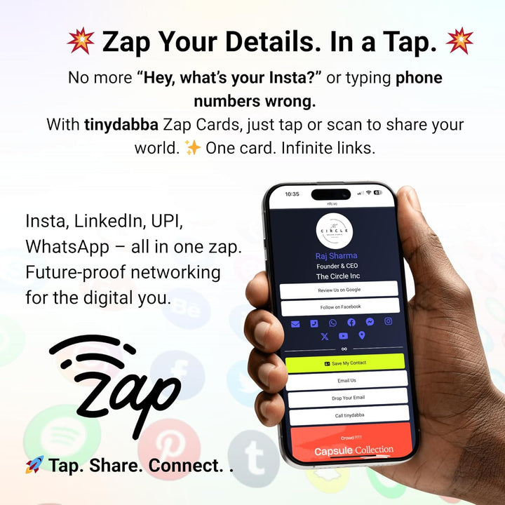 tinydabba Zap NFC Smart Digital Business Card – Tap to Share Contact & Social Media Instantly | No App Needed | QR + NFC Card | Reusable Contactless Networking Card | Metal | LBS | Black