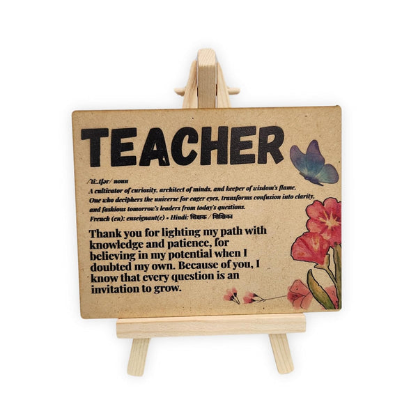 tinydabba Wooden Definition Plaque with Easel – Perfect Teacher Day Gift (4×5″) – UV-Printed - Definition of Teacher - Tabletop Decor | Teacher Day