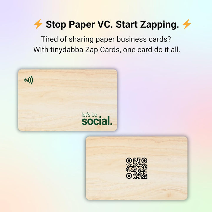 tinydabba Zap NFC Smart Digital Business Card – Tap to Share Contact & Social Media Instantly | No App Needed | QR + NFC Card | Reusable Contactless Networking Card | Wooden | Bamboo | LBS