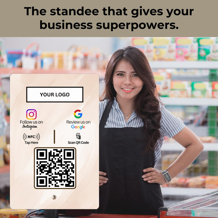 Custom Review + Instagram 2-in-1 combo NFC Standee with QR Code | Boost Business Reviews with Tap or Scan | Pre-Configured | UV Printed Acrylic | 4 Inches x 6 Inches | With Dashboard