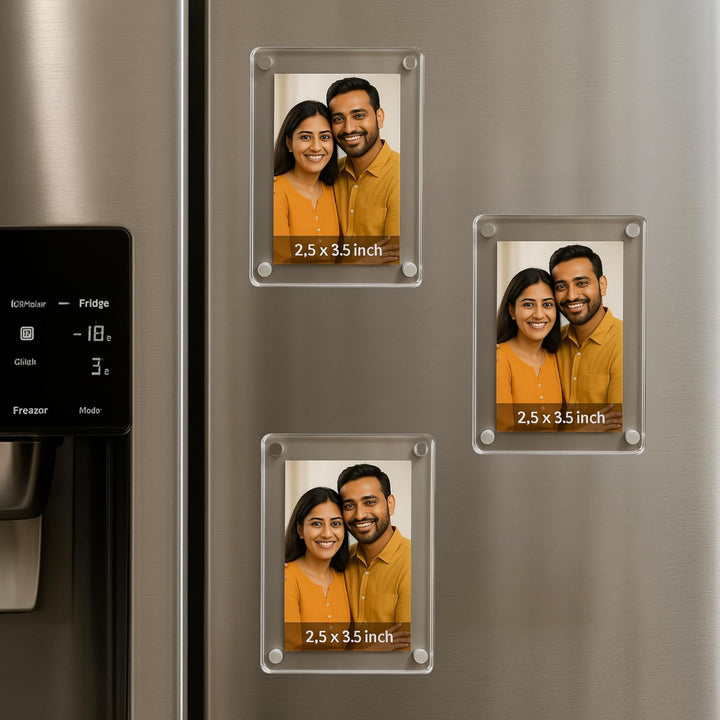 tinydabba Magnetic Acrylic Photo Frame | Double-Sided Polaroid Display | Strong Fridge Magnet for 2.5 x 3.5 inch Photos | Crystal Clear & Durable | Ideal for Gifting & Home Decor | Pack of 3