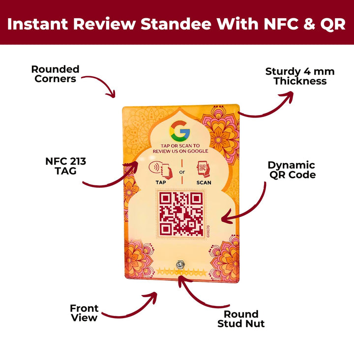 Diwali Edition Review NFC Standee with QR Code | Boost Business Reviews with Tap or Scan | Pre-Configured | UV Printed Acrylic | 4 Inches x 6 Inches | With Dashboard