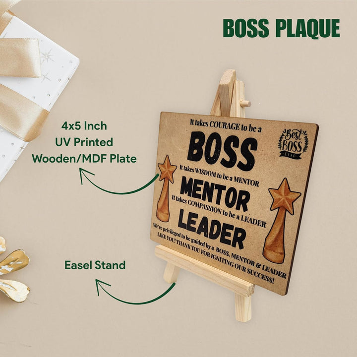 tinydabba Wooden Desk Plaque with Easel – BOSS MENTOR LEADER Gift Plaque (4×5 Inches) – Thank You Appreciation Gift for Managers, Coaches, and Team Leaders